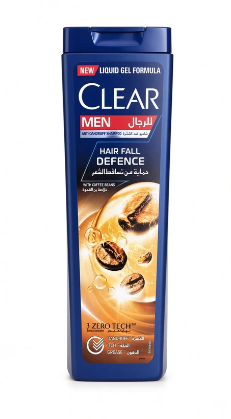 شامپو کلیر من مدل HAIR FALL DEFENCE | ضد ریزش مو و ضد شوره | با عصاره دانه قهوه | فناوری ۳ ZERO TECH™ | مناسب آقایان | ۳6۰ میلی‌لیتر | ساخت ترکیه