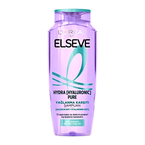 شامپو لورآل پاریس مدل ELSEVE HYDRA PURE | ضد چربی موهای چرب | حاوی سالیسیلیک اسید و هیالورونیک اسید | پاکسازی عمقی و آبرسانی | حجم ۳۰۰ میلی‌لیتر | ساخت ترکیه