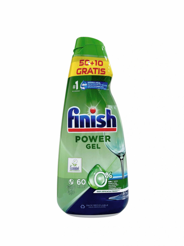 مایع ظرفشویی فینیش مدل POWER GEL ALL IN 1 | بدون فسفات، مواد نگهدارنده و رنگ | ۱۰۰٪ کارایی | حجم ۹۰۰ میلی‌لیتر (۶۰ بار شستشو) | ساخت اسپانیا