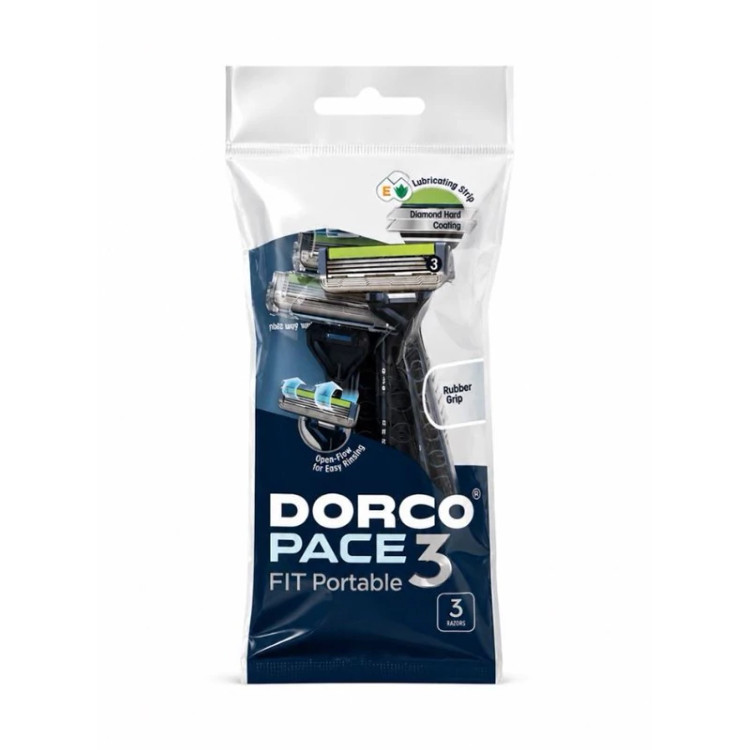 خودتراش دورکو مدل Pace 3 Fit Portable بسته ۳ عددی | ۳ تیغه با روکش الماسی | سر چرخان و نوار روان‌کننده | دسته لاستیکی ضدلغزش | ساخت ویتنام