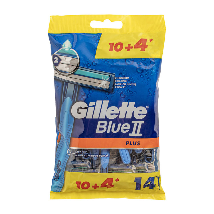 خودتراش ژیلت مدل Blue II Plus بسته ۱۴ عددی (۱۰+۴ هدیه) | ۲ تیغه با روکش کروم | دسته ایزی گریپ | ساخت لهستان