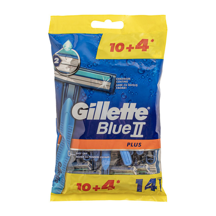 خودتراش ژیلت مدل Blue II Plus بسته ۱۴ عددی (۱۰+۴ هدیه) | ۲ تیغه با روکش کروم | دسته ایزی گریپ | ساخت لهستان